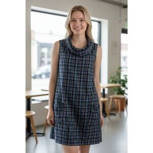 Patagonia Womens Fortuity Flannel Plaid Sleeveless Tunic Dress Cowl Neck Size 10